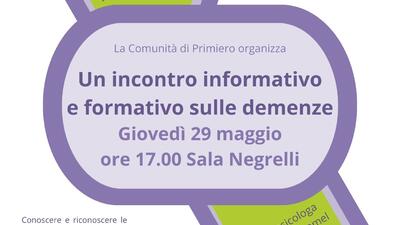 INCONTRO INFORMATIVO E FORMATIVO SULLE DEMENZE - 29 MAGGIO ORE 17.00